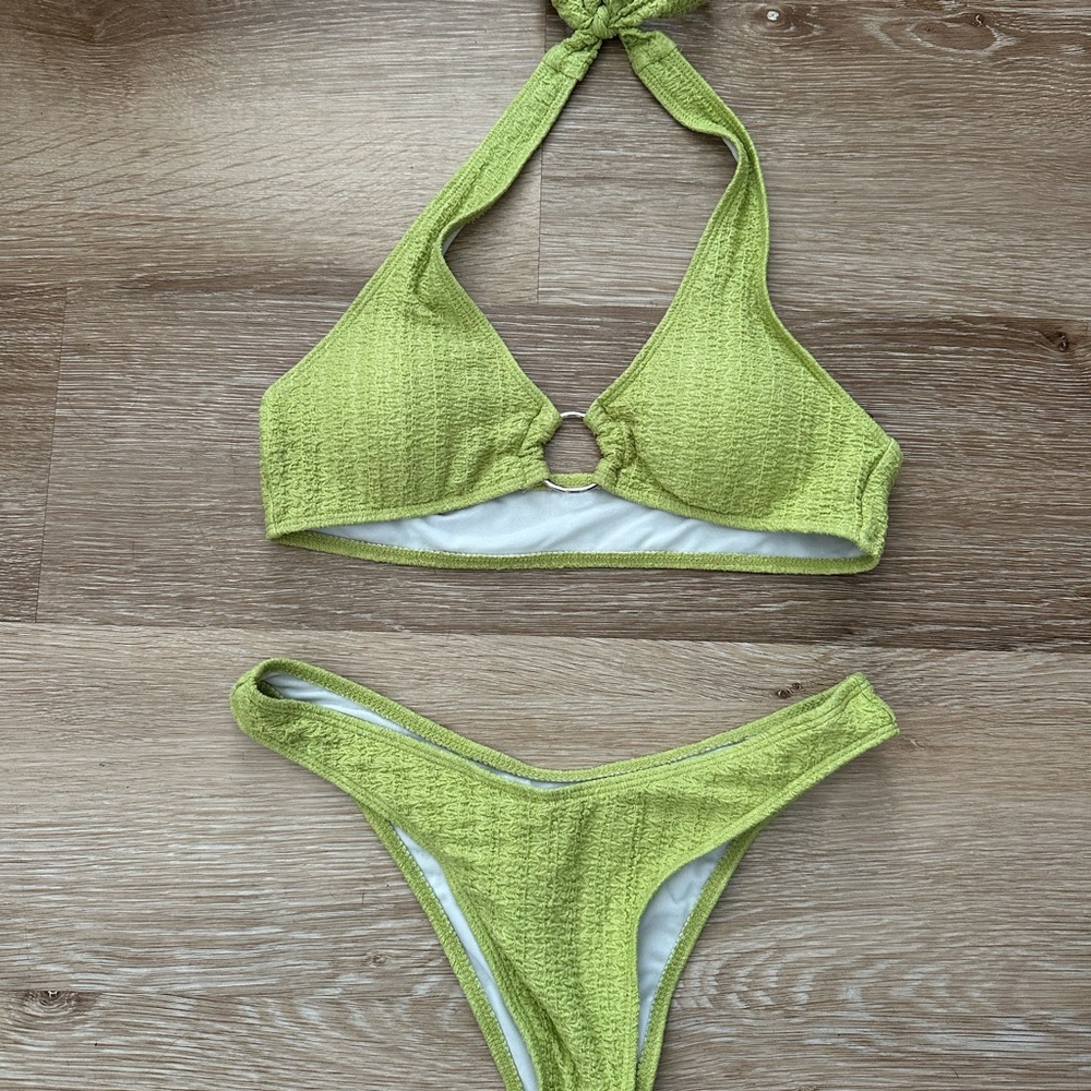 Green Textured Bikini Set